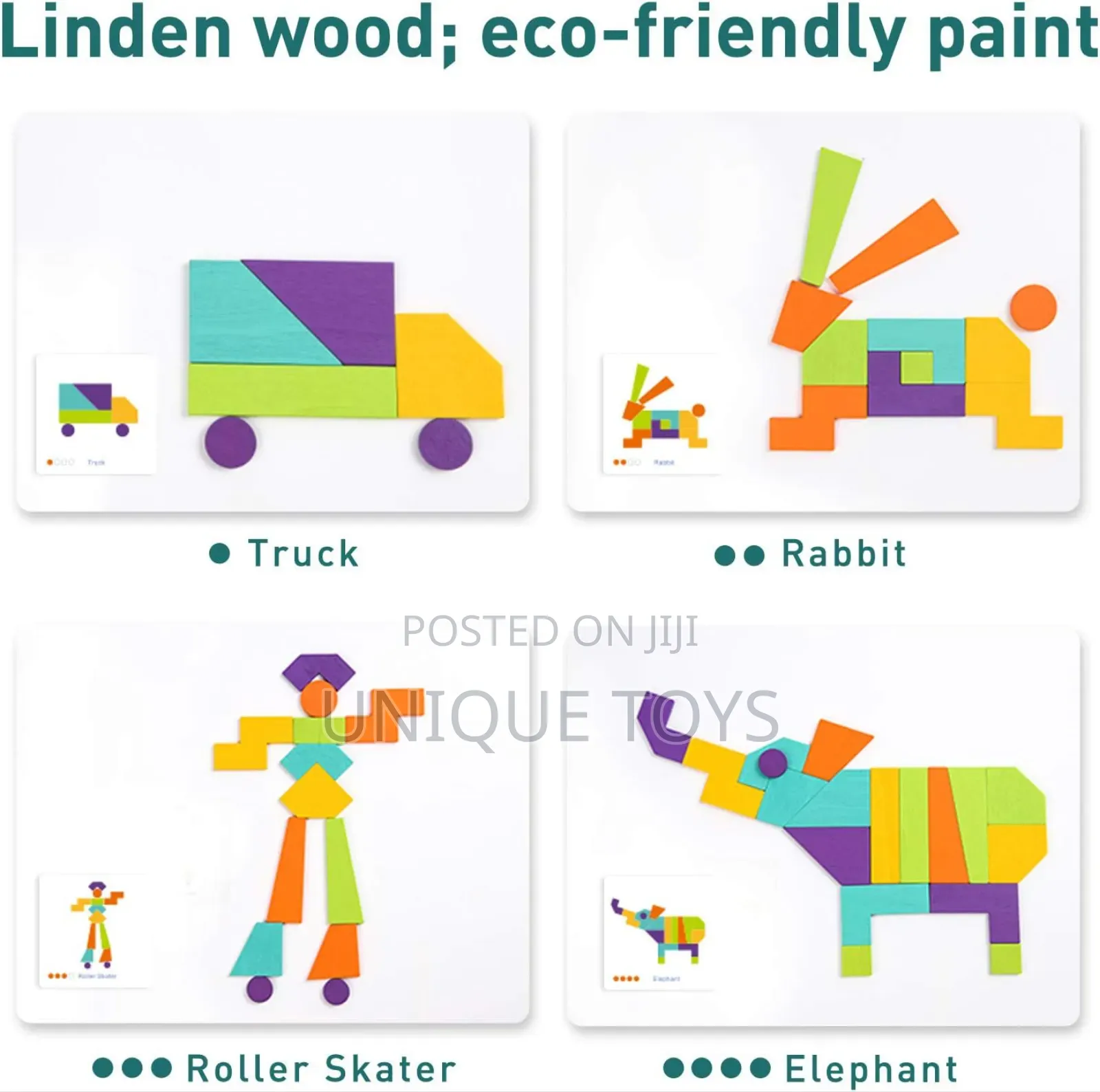 Wooden Colorful Geometric Tangram Pattern Blocks Set