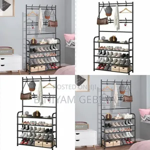 ከጠንካራ ብረት የተሰራ Rack 5 የጫማ መደርደሪያ እና ቦርሳ ቁልፍ መስቀያ ያለው