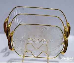  3 Sets Serving Tray With Golden Handle
