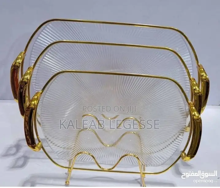  3 Sets Serving Tray With Golden Handle