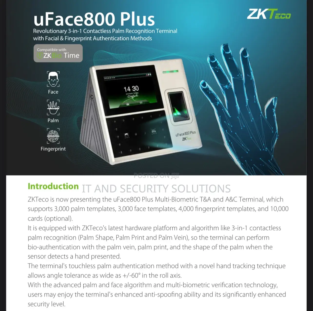 Face Palm Fingerprint Time Attendance With Wifi