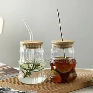 Glass Drinking Mug With Straw