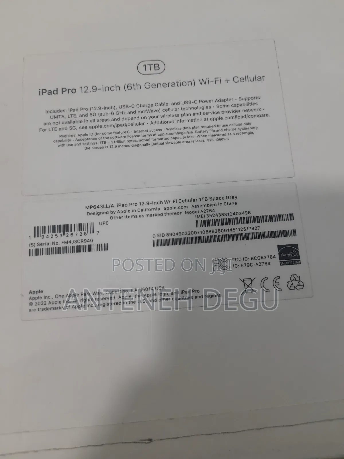 New Apple iPad Pro 12.9 (2021) 1 TB Blue