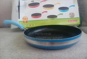 Five Nonstick Frying Pans With Colorful Handles. መጥበሻ