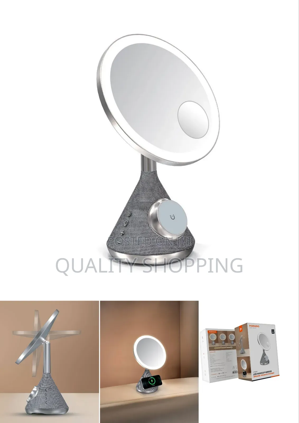 4-in-1 Porodo Led Makeup Mirror With Wireless Charging