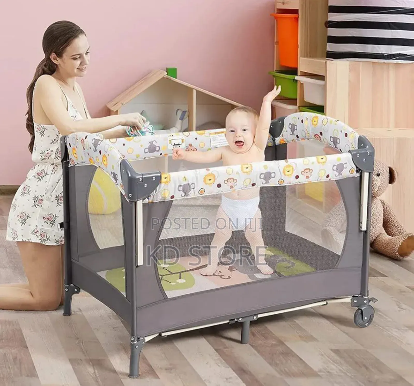 High Quality Foldable Multifunctional Baby Bed የልጆች ማስተኛ አልጋ