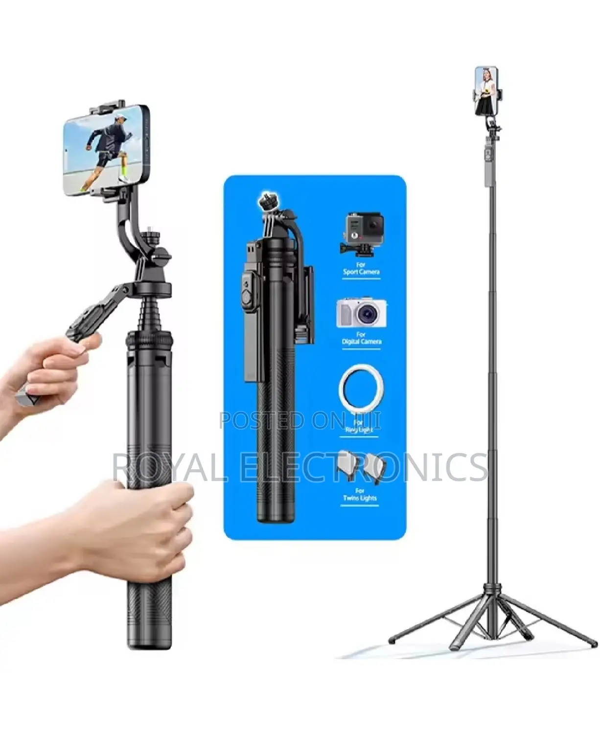 1530mm Wireless Tripod Stand for Smartphone Action Cameras