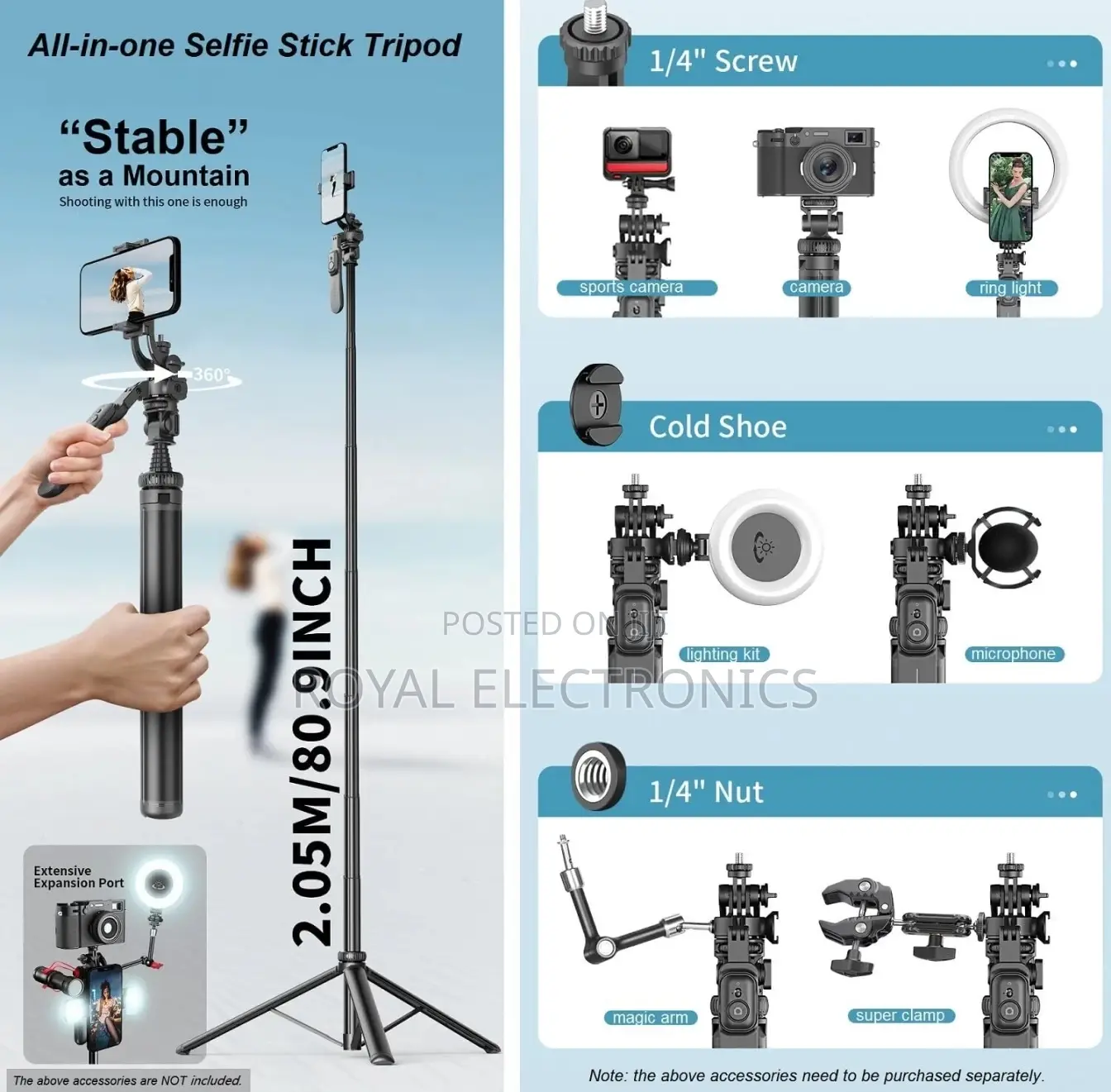 1530mm Wireless Tripod Stand for Smartphone Action Cameras
