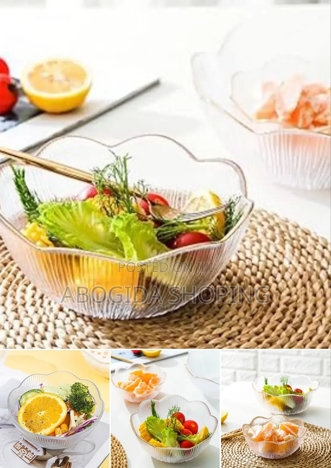 Elegant Glass Salad Food Serving Bowl Multipurpose