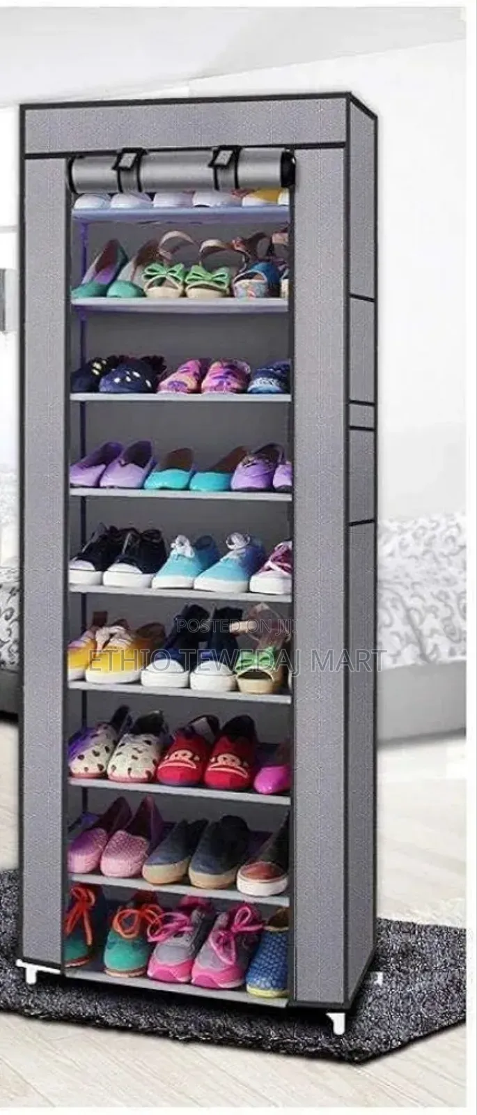 9 Layers Portable Shoes Rack መደርደሪያው ጠንካራ ፕላስቲክ