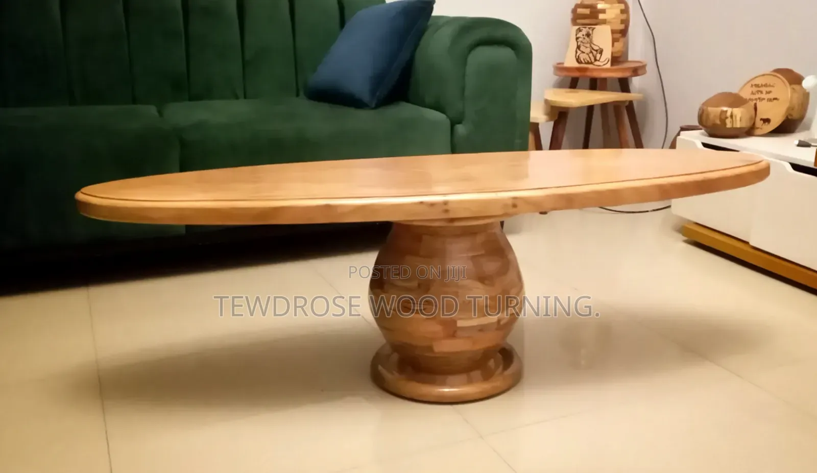 Wooden and Segmented Oval Table for Living Room Salon.