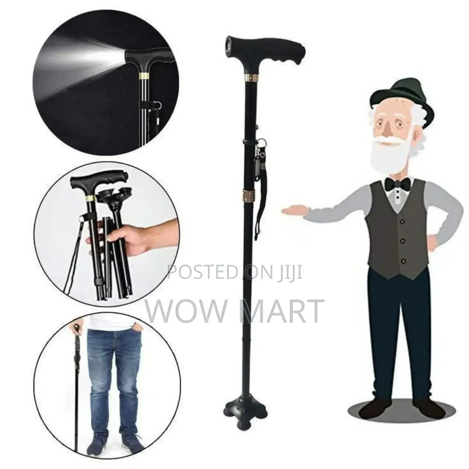 Adjustable Anti-slip Walking Stick With Led Light