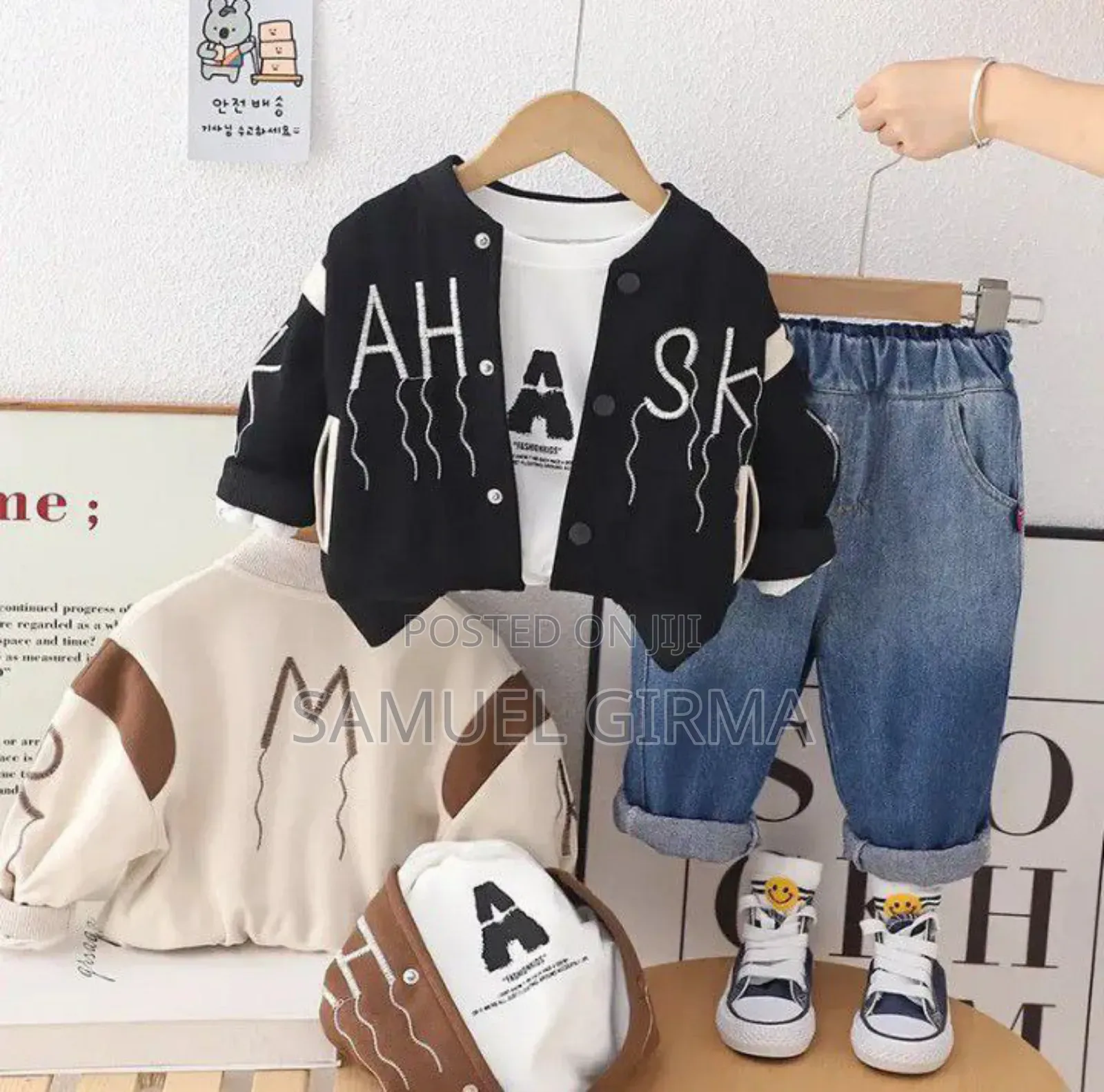 Casual Letter Cotton Pant, Coat and Tshirt