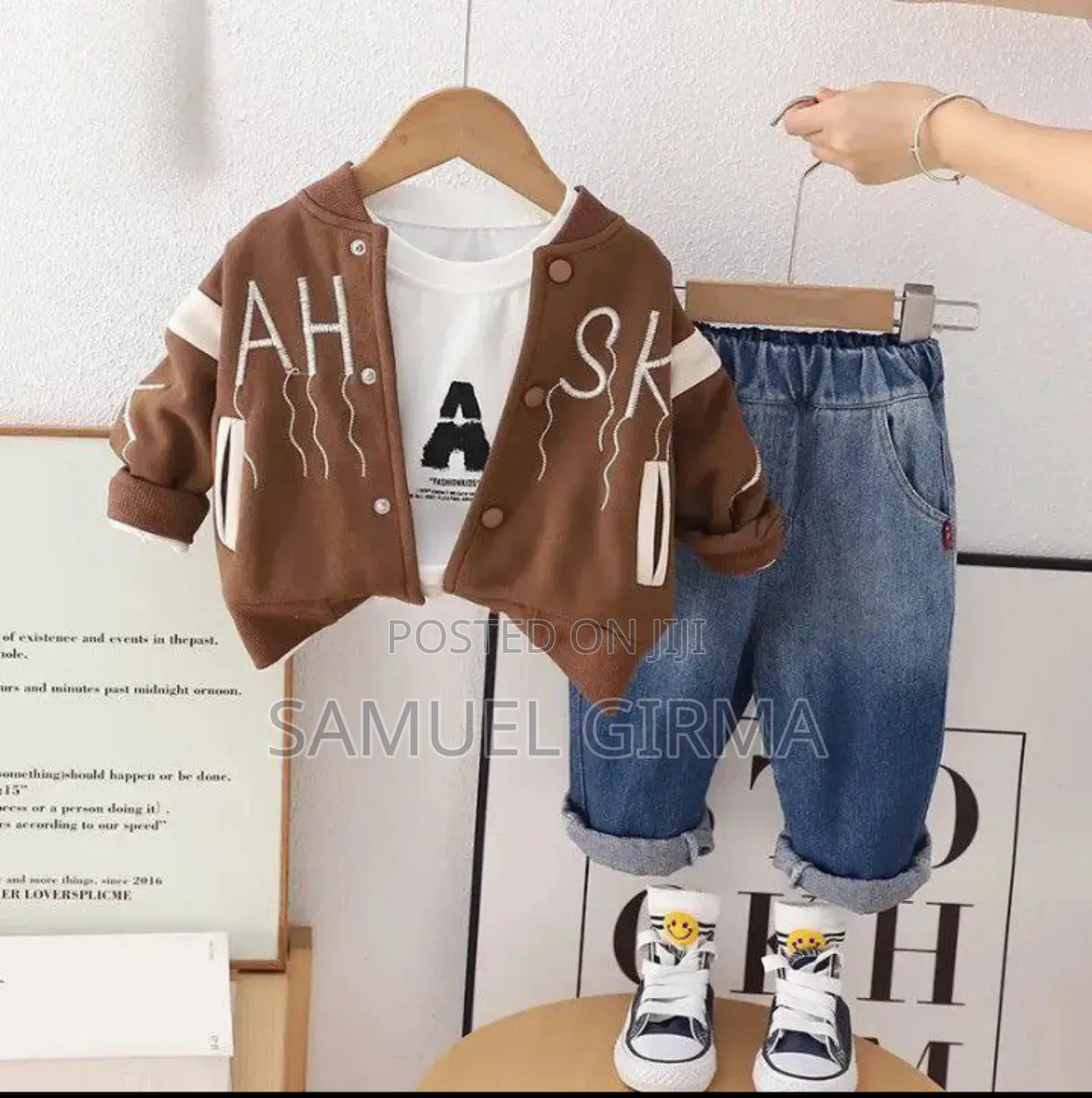 Casual Letter Cotton Pant, Coat and Tshirt