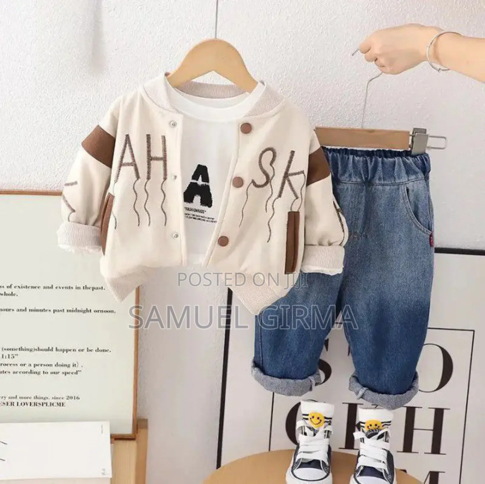 Casual Letter Cotton Pant, Coat and Tshirt