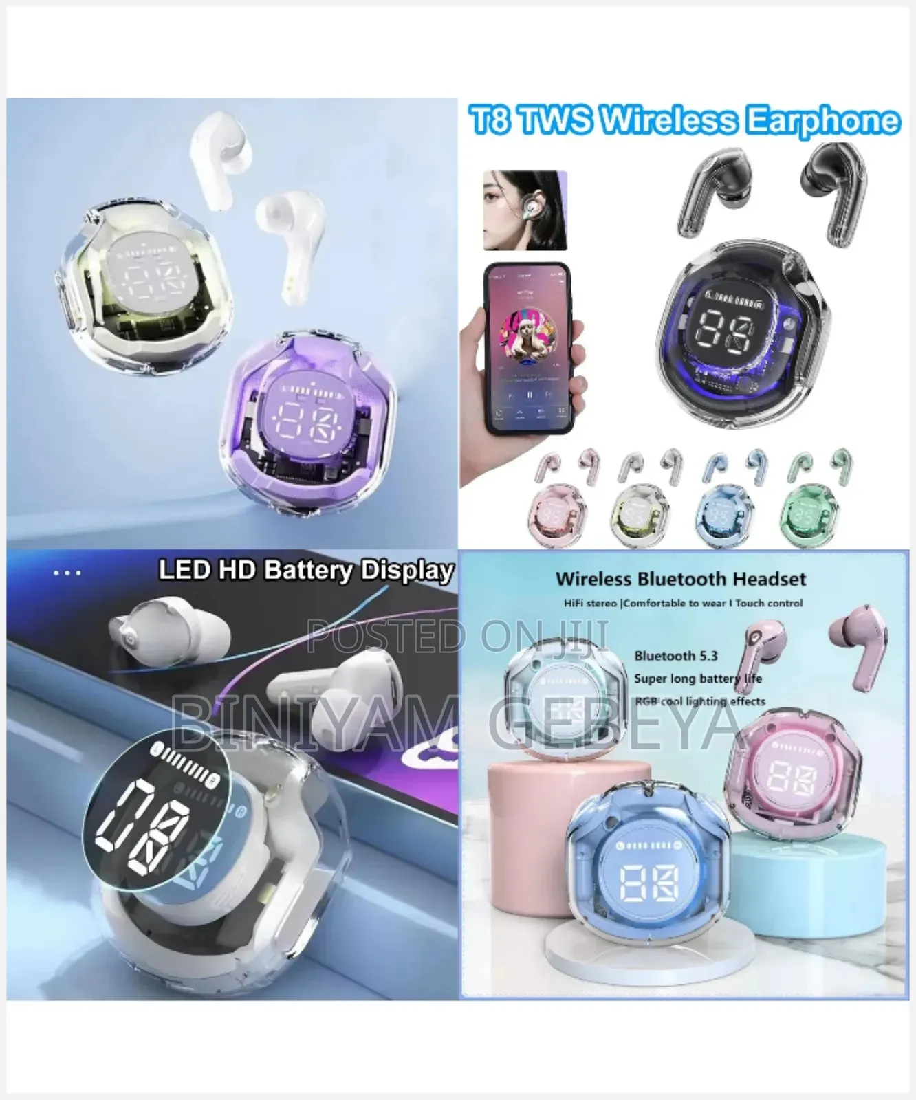 Original የድምፅ ጥራቱ አስገራሚ T8 TWS Bluetooth Earphones