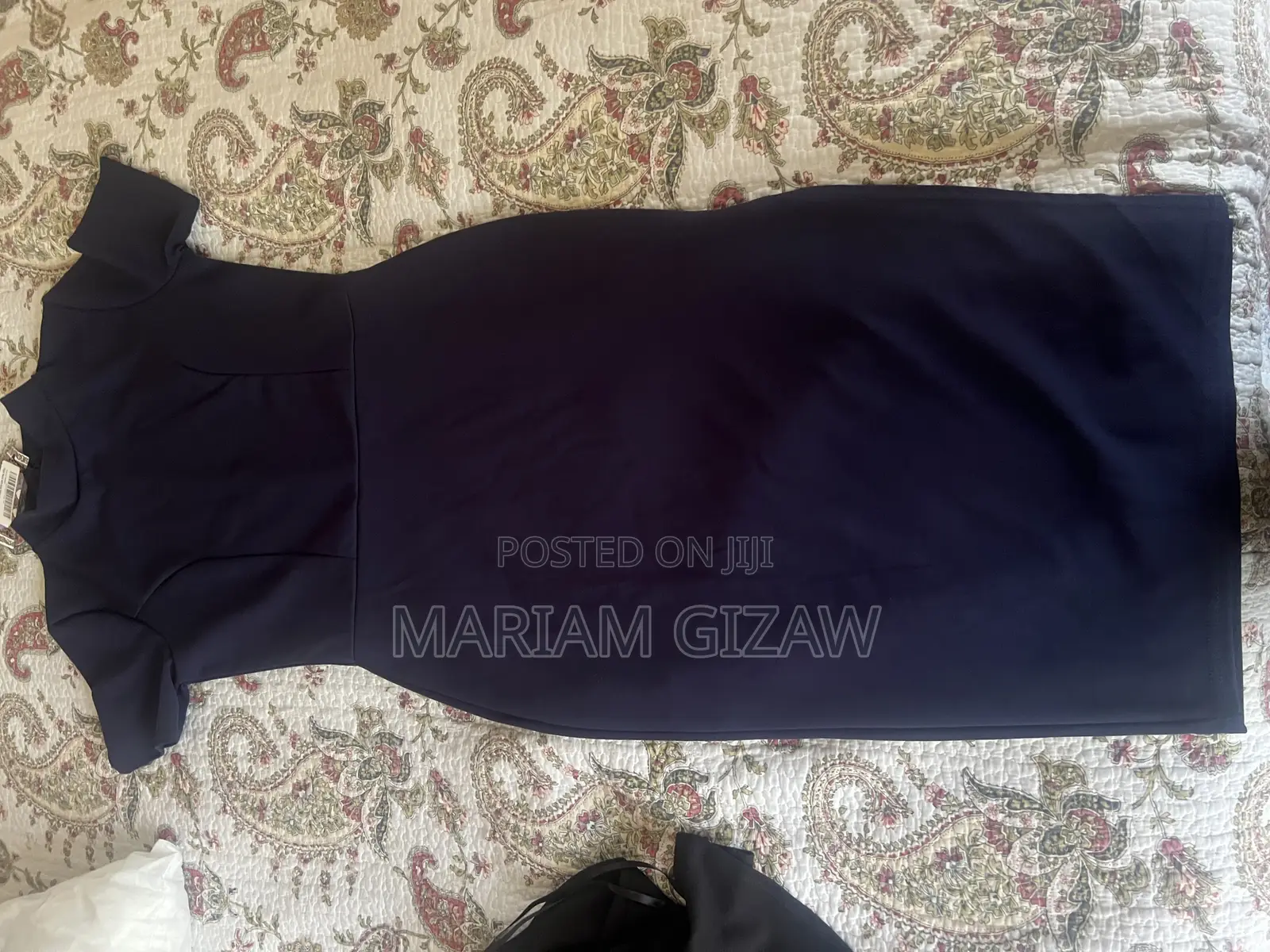 High Neck Slit Side Midi Dress Navy Blue