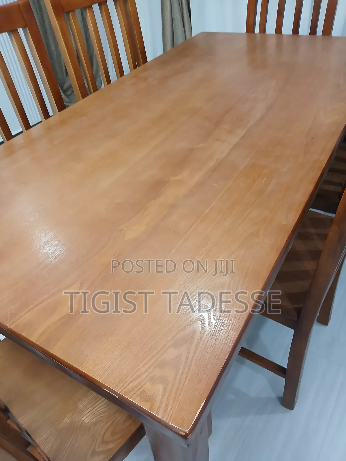 በዋንዛ የተሠራ የምግብ ጠረጴዛ ባለ 6 ወንበር 80*180ሳ.ሜ