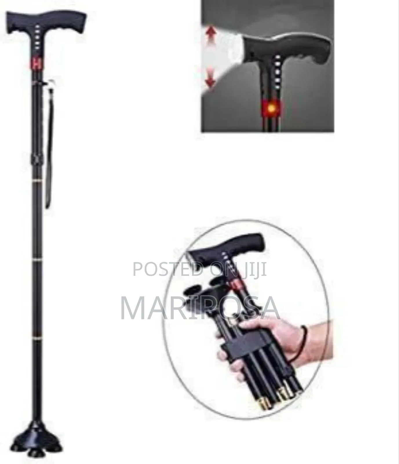 Adjustable Anti-Slip Walking Stick With Led Light