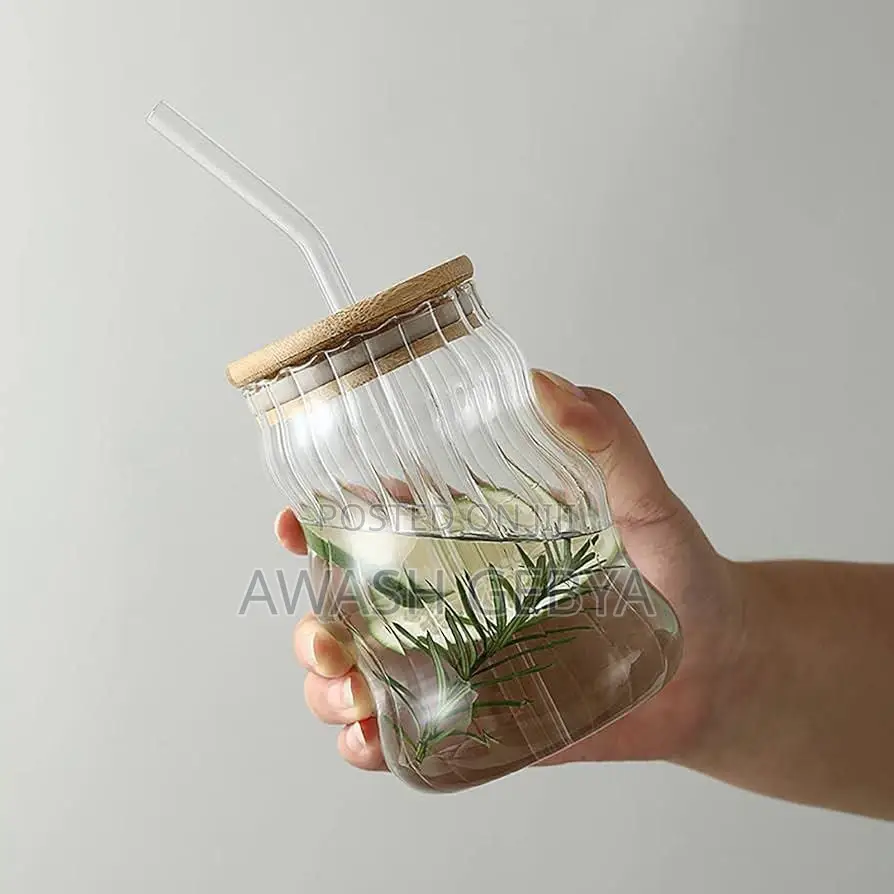 Glass Drinking Mug With Straw