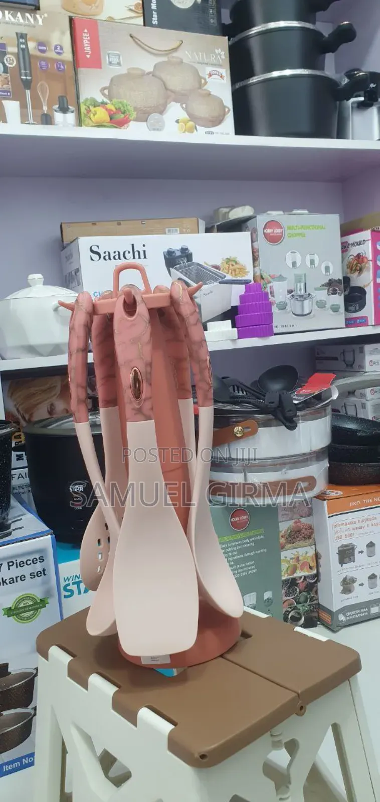 6 PCS Kitchen Set 5 የተለያዩ የሲሊከን ኪችን ዕቃዎቸወየራሱ ማስቀመጫ ያለው