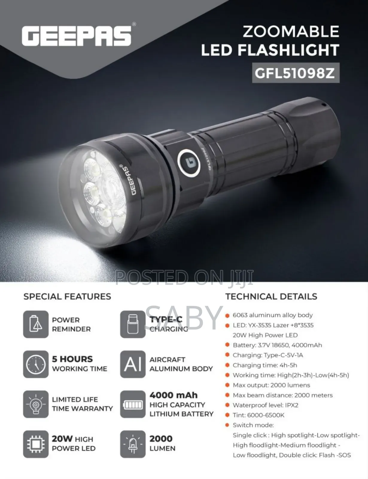 Geepas Zoomable Led Flashlight Original