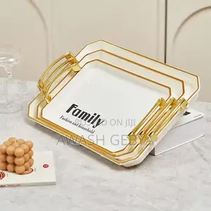 Photo - 3 Sets Serving Tray With Golden Handle