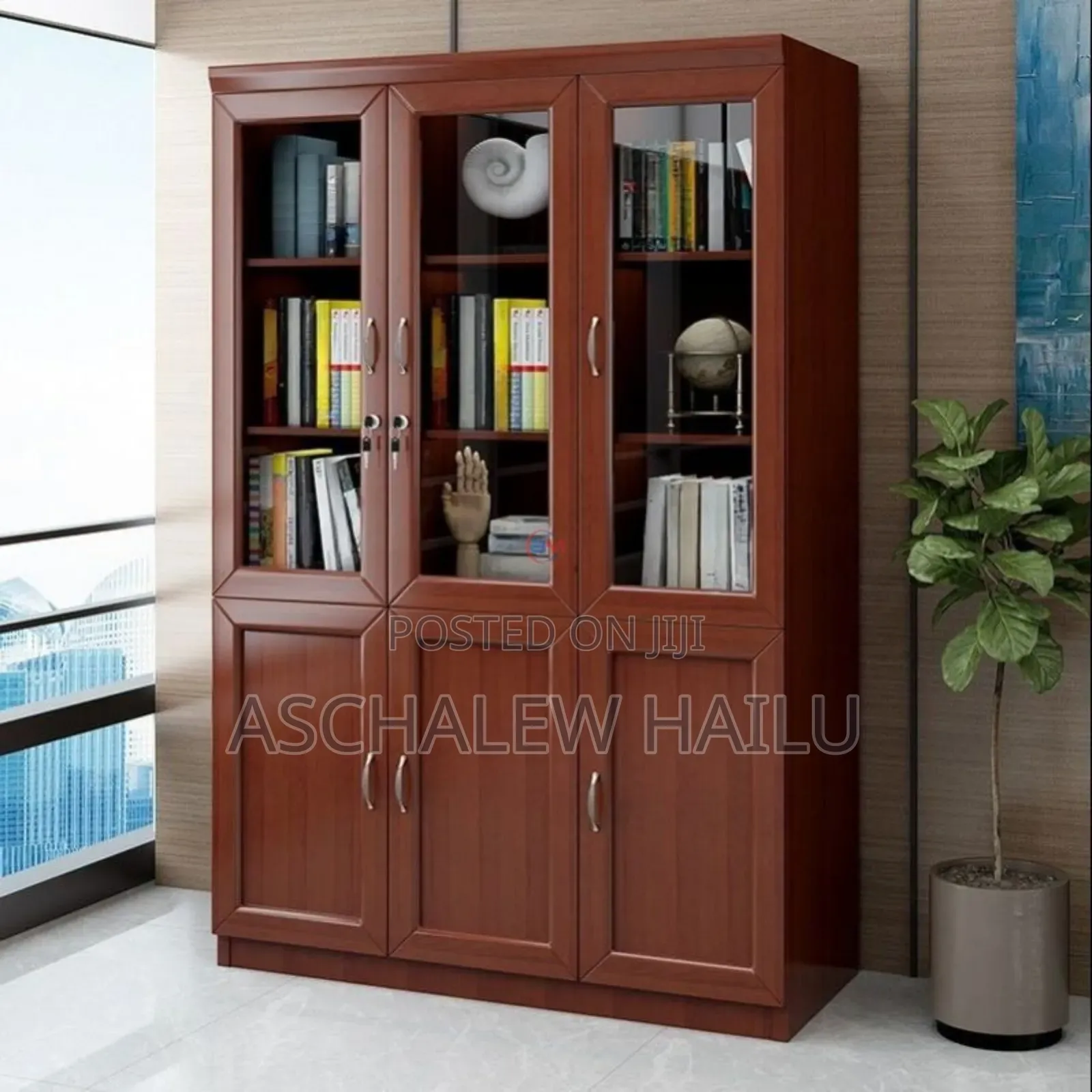 3-Door Wooden Office Filing Cabinet