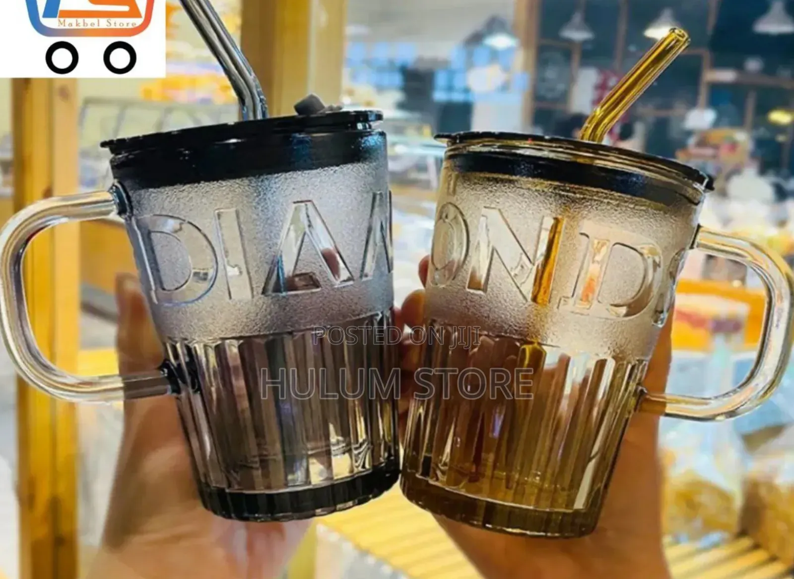 Diamond Heat Resistant Glass Mug የራሱ ስትሮ ያለዉ የብርጭቆ ማግ