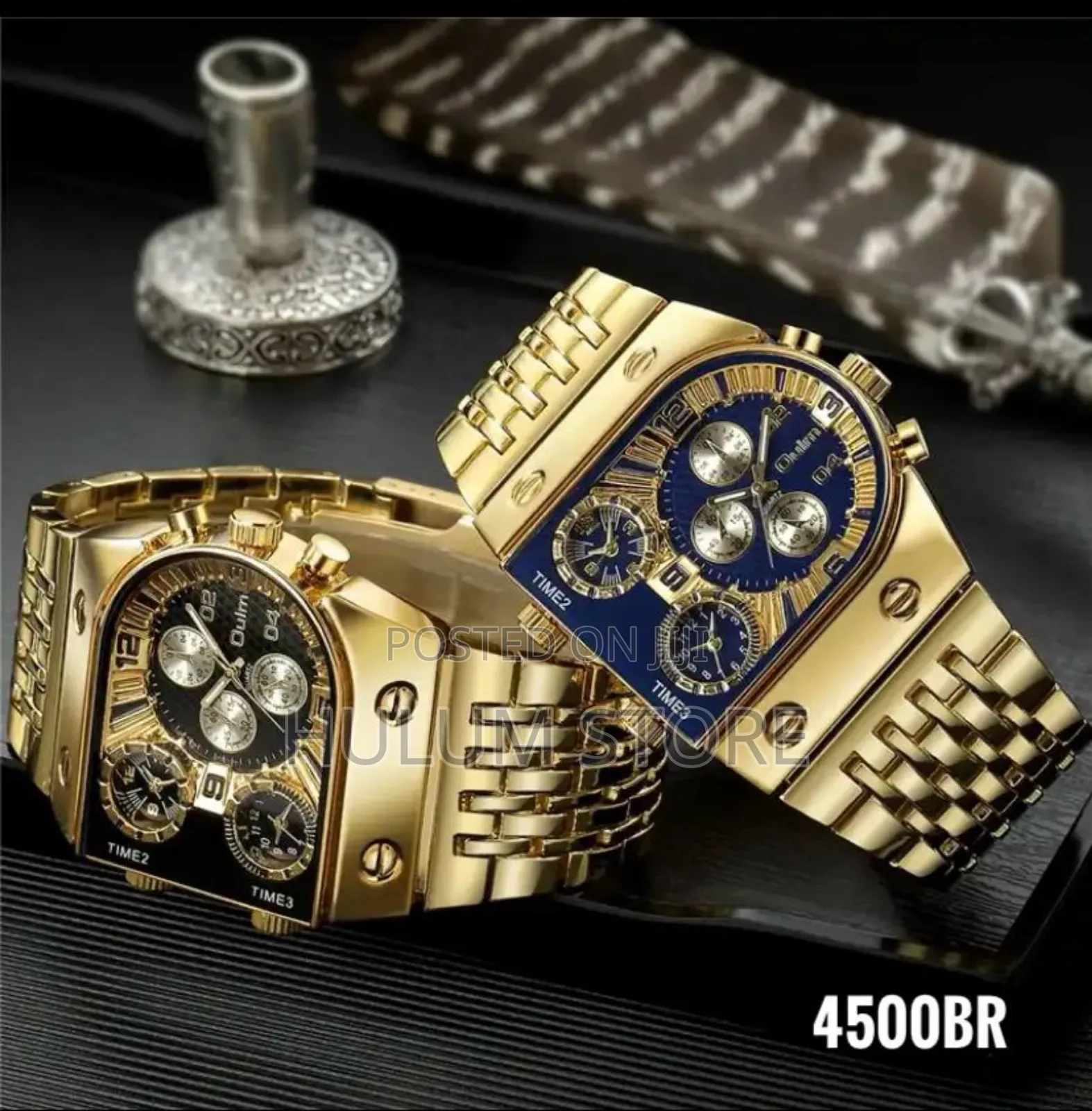 Oulm Auto Date Men Watch Square Gold Quart