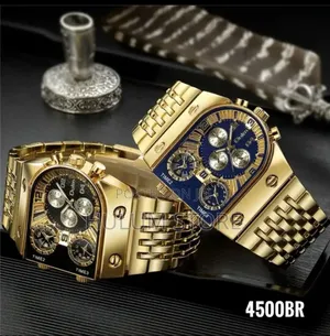 Oulm Auto Date Men Watch Square Gold Quart