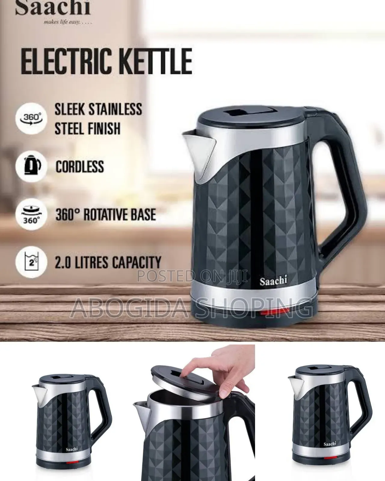 Saachi 2.0l Stainless Steel Electric Kettle – 2200w