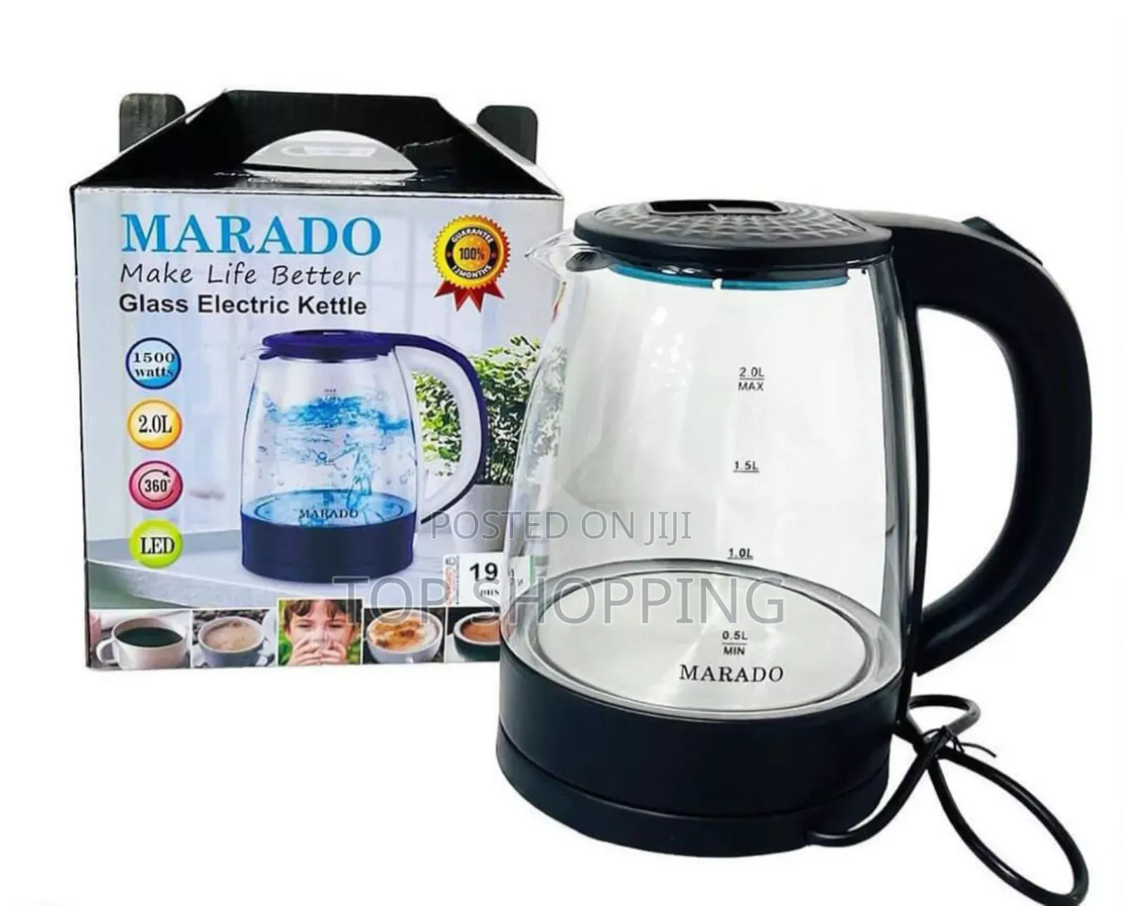 Marado Electric Kettle Transparent Glass 2 Liter Boiler