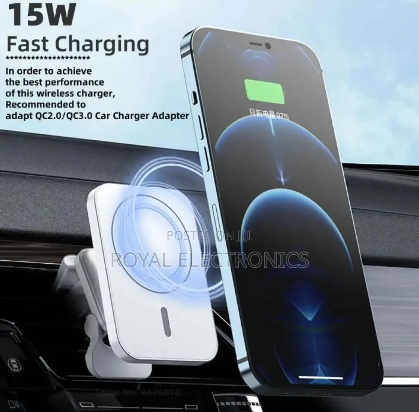 የመኪና 15 Watt Fast Charging Wireless Charger