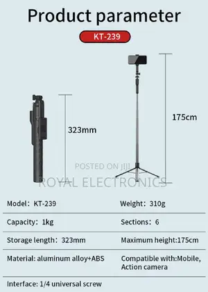 Jmary Camera/Phone Selfie Stick Tripod(1.75 Meter 1 Kg Max)