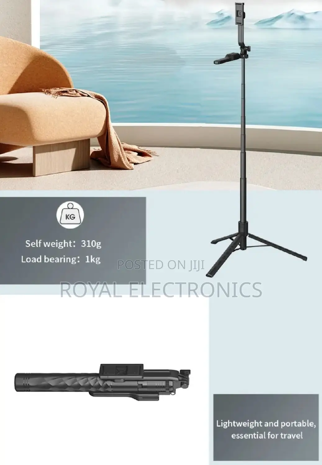 Jmary Camera/Phone Selfie Stick Tripod(1.75 Meter 1 Kg Max)