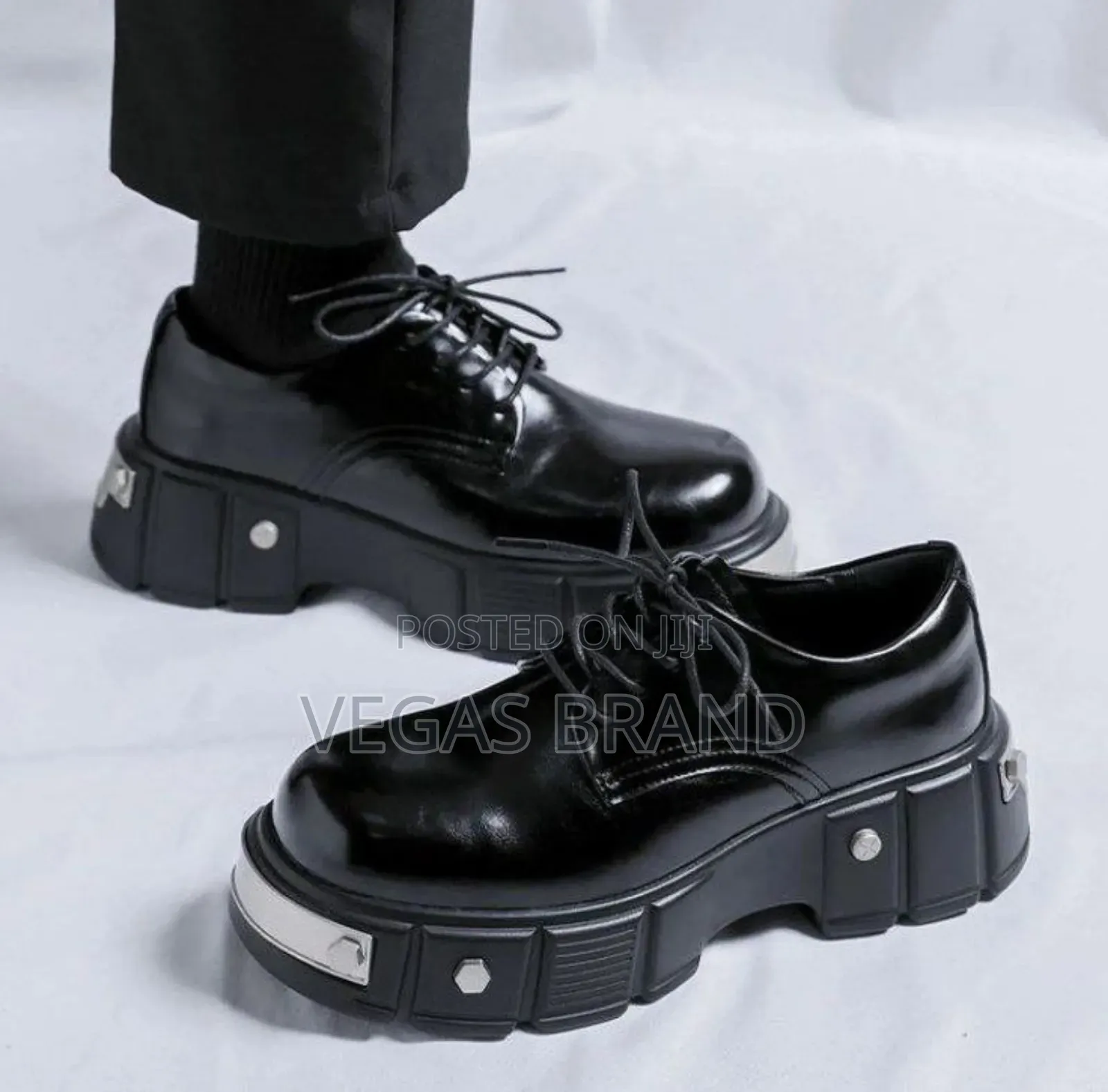 Men's Black Patent Leather Platform Master Quality Shoes