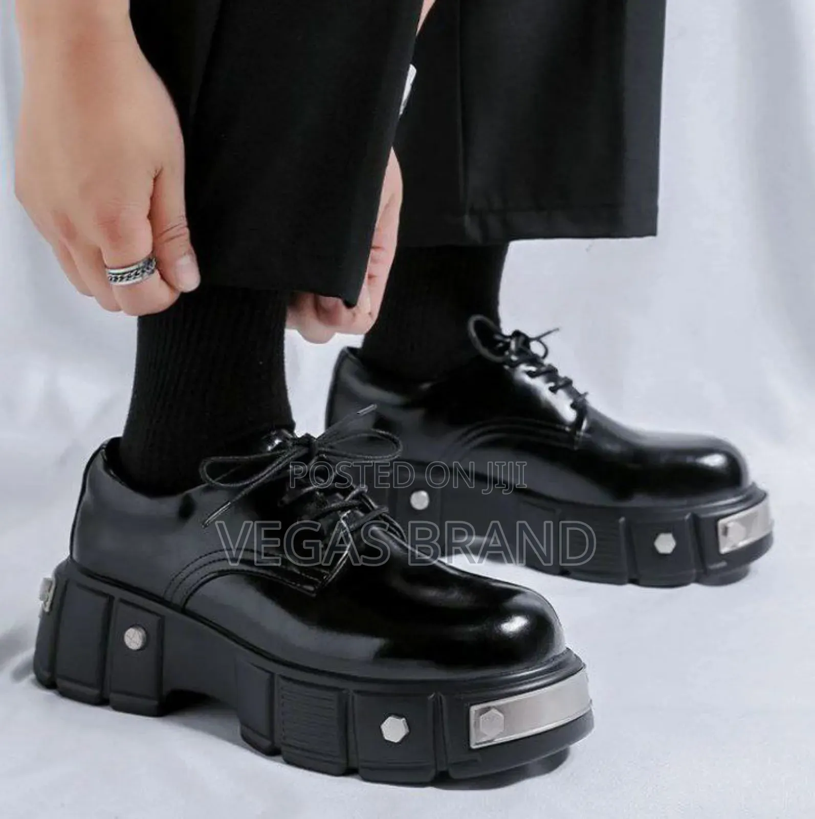 Men's Black Patent Leather Platform Master Quality Shoes