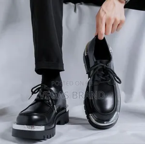 Men's Black Patent Platform Metal Decor Master Quality Shoes