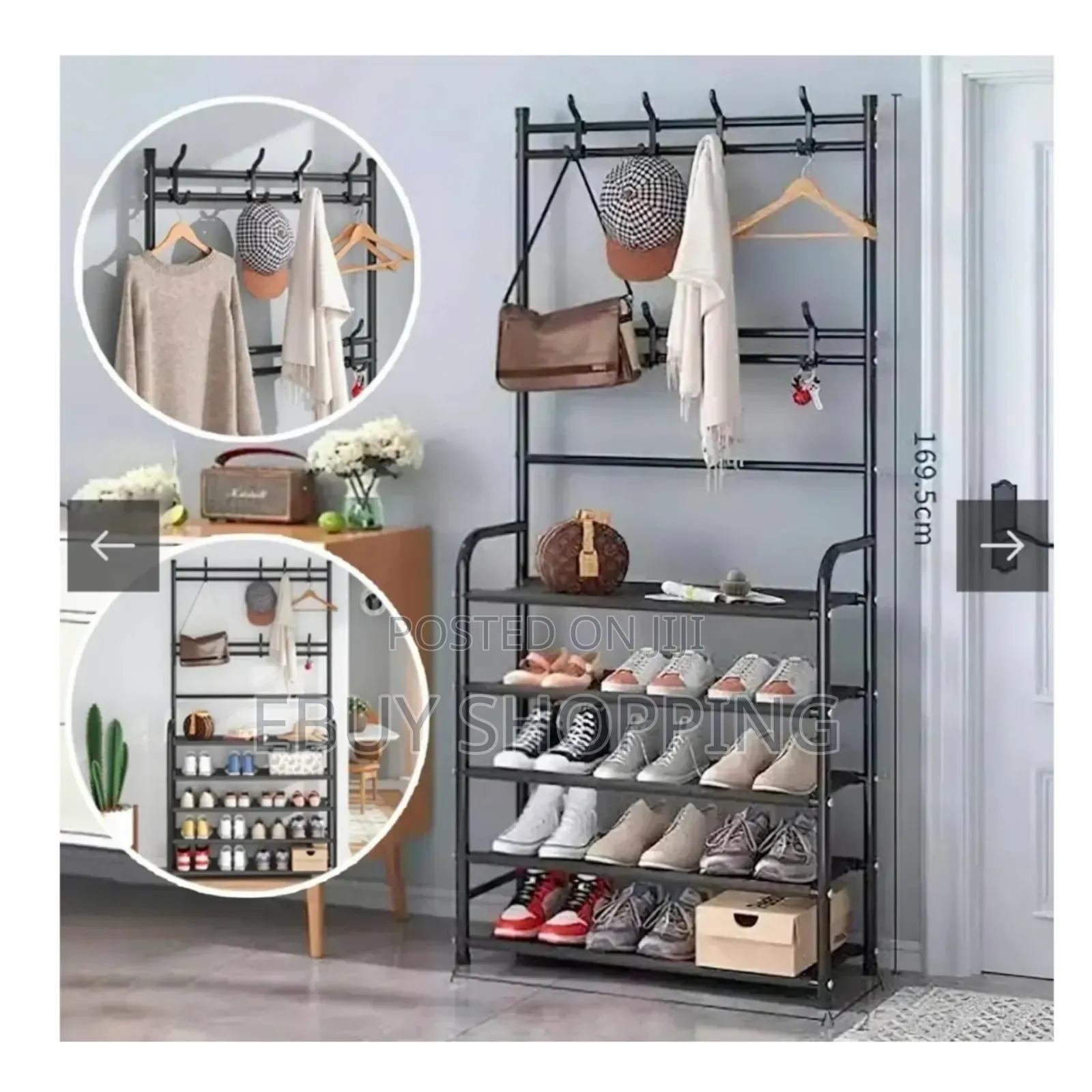 Modern L-Shaped Clothes Rack With Double Hooks