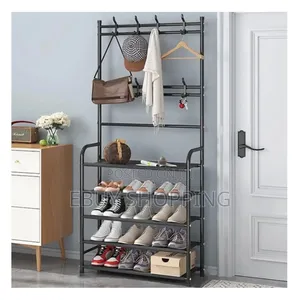 Modern L-Shaped Clothes Rack With Double Hooks