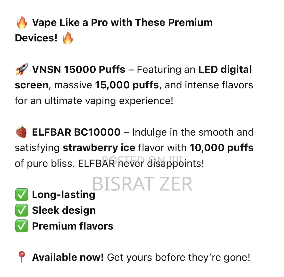 Vapes Electric Cigarettes Hookah Disposable