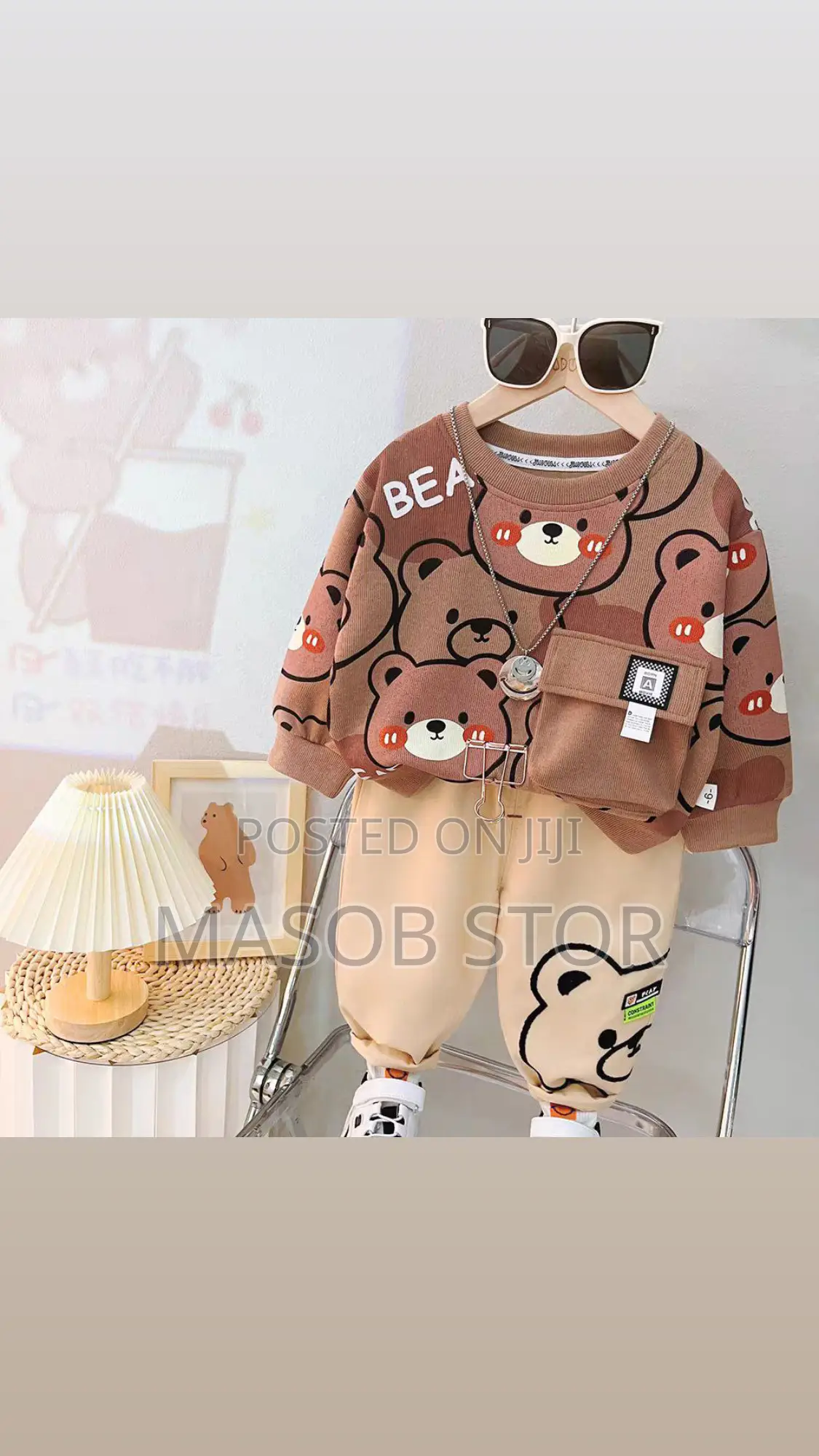 Unisex Bear Printed Sweatshirt and Khaki Pant