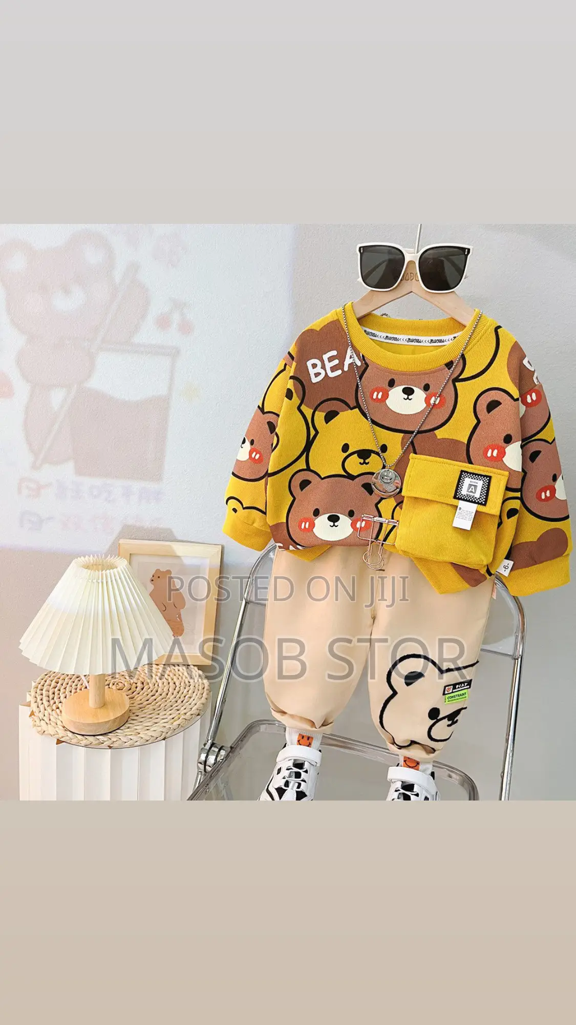 Unisex Bear Printed Sweatshirt and Khaki Pant