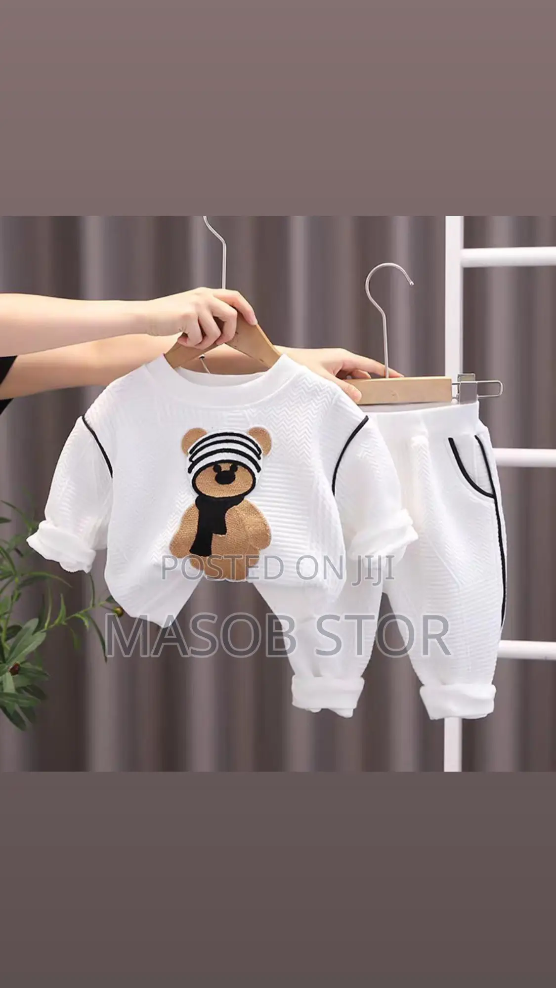 Bear Printed Autumn Sweatshirt and Pant Set/ የልጆች ልብስ