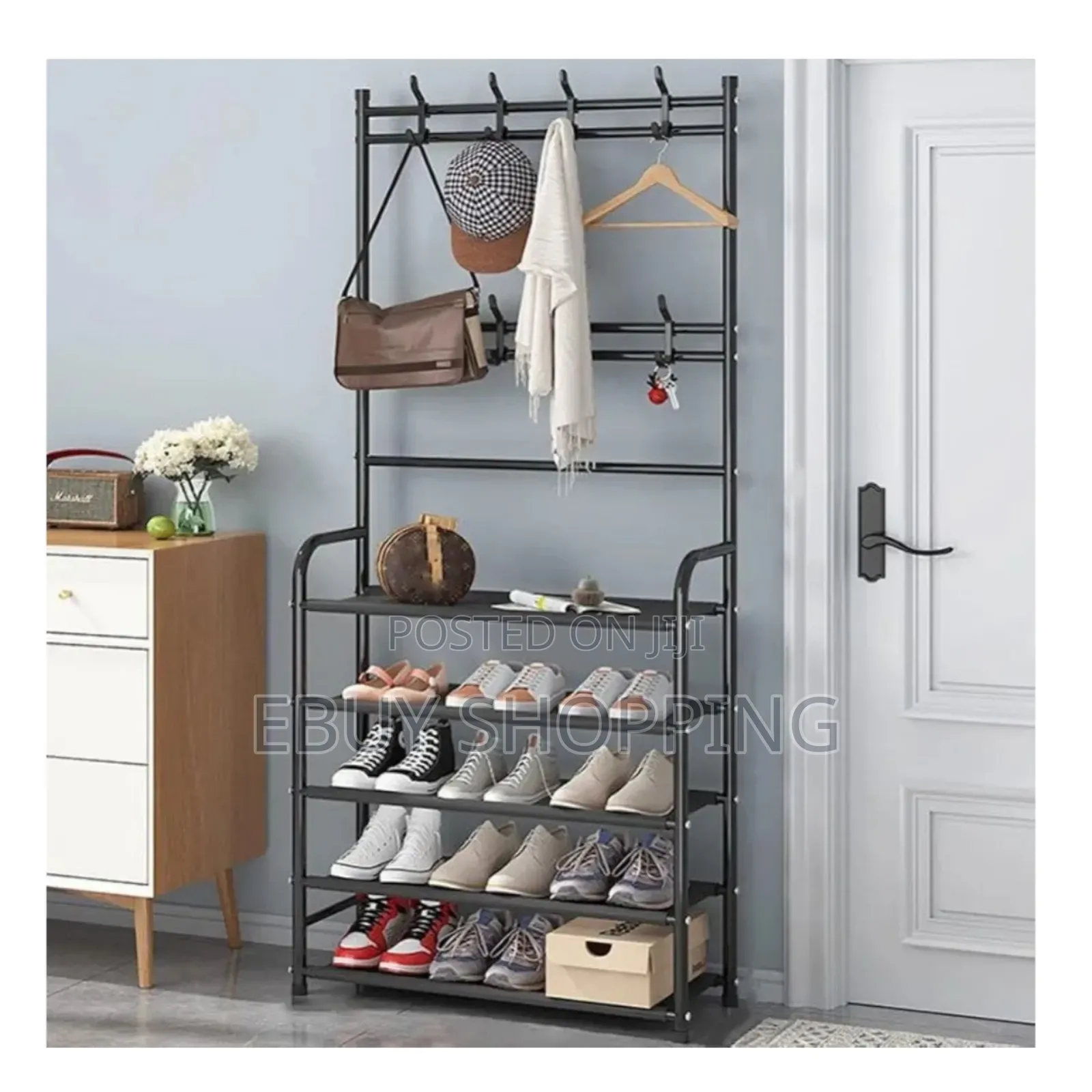 Modern Black Steel Pipe Garment Rack