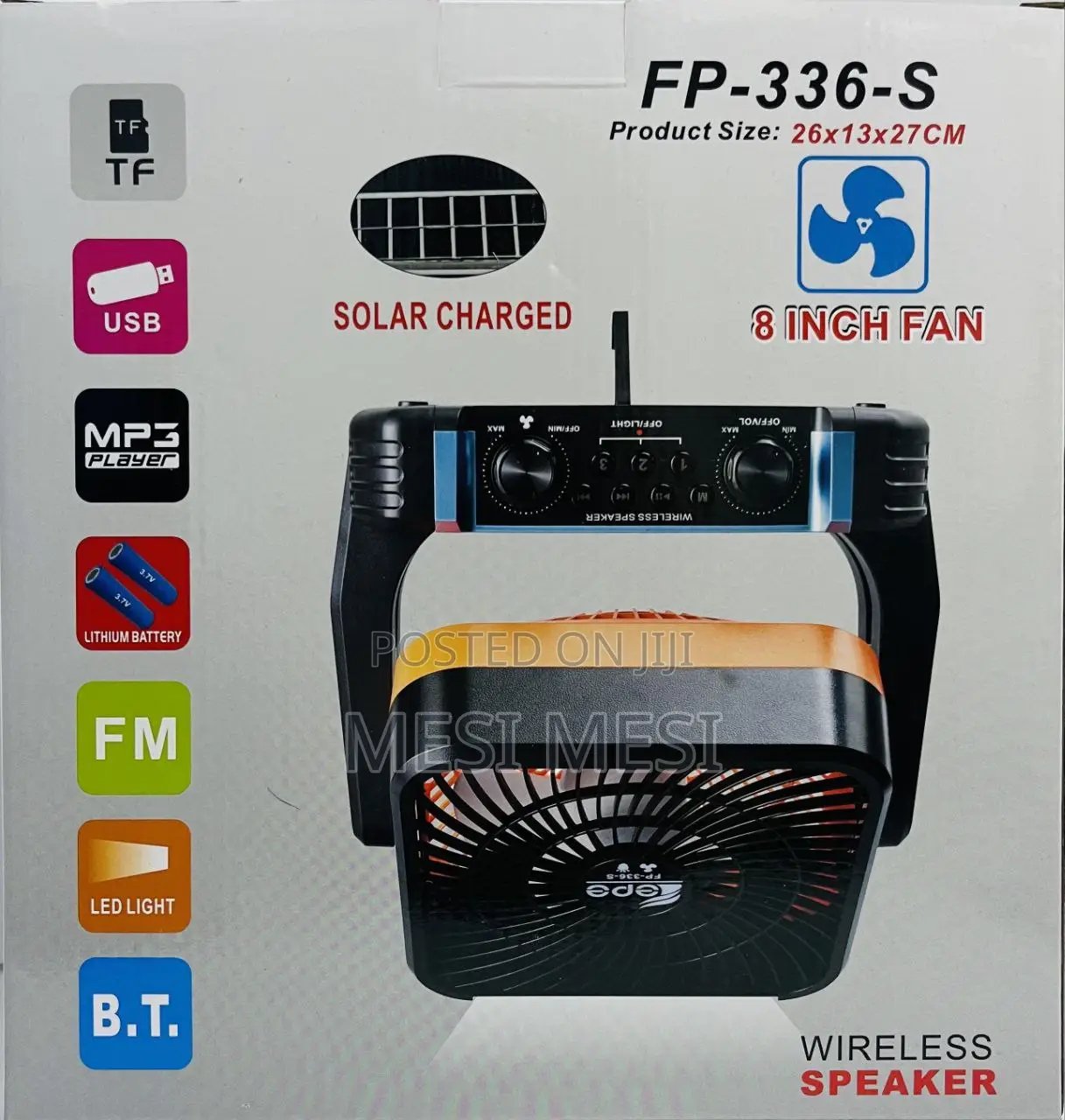 Solar-Charged Wireless Speaker With an 8-Inch Fan