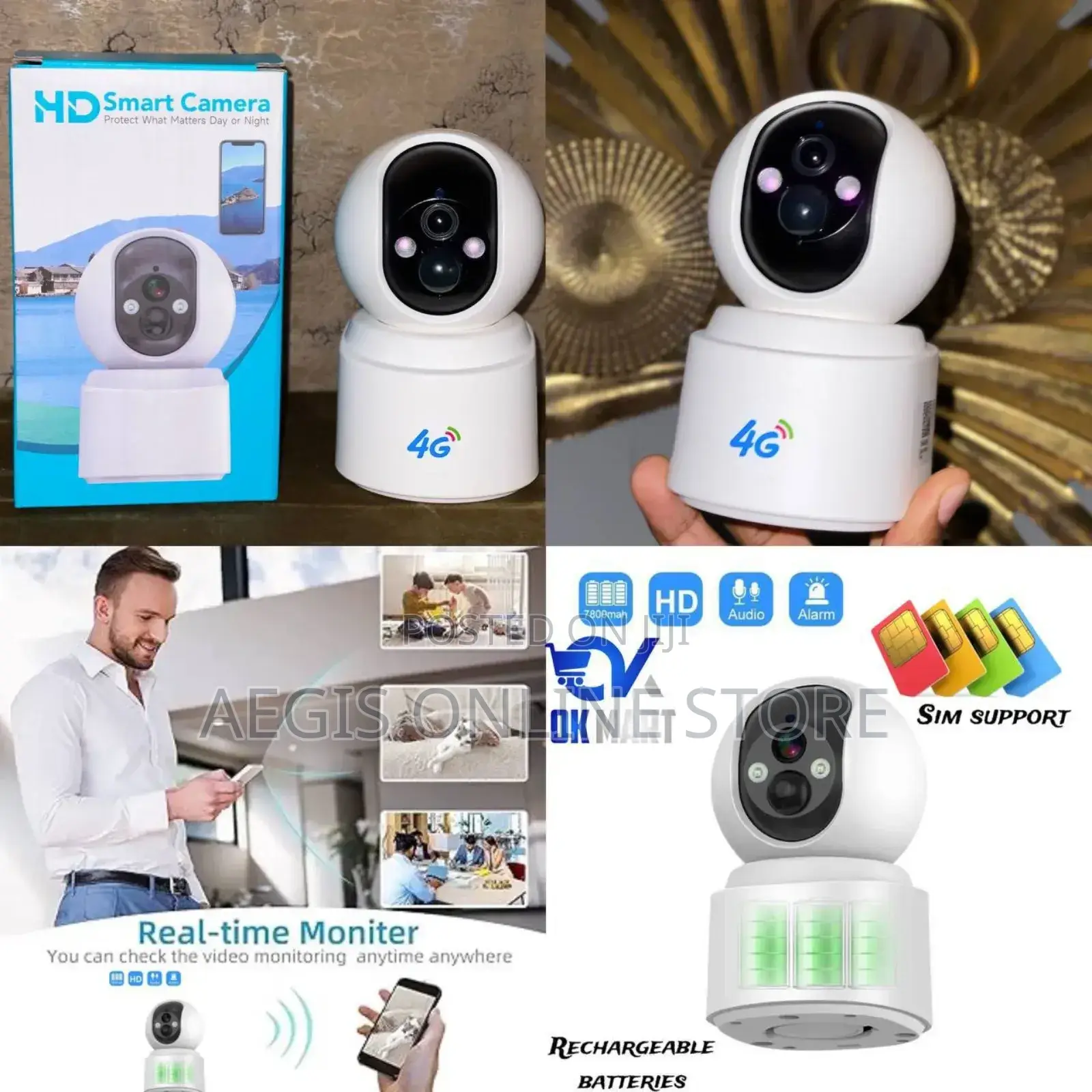 Rechargeable Sim Support 
Camera