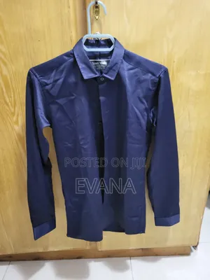 Photo - Office and Casual Formal Shirt Silk Navy Blue Size L