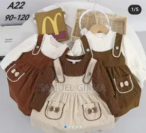 Photo - Mk-0564 Toddler Girls Lantern Sleeve Bow Decor Pocket Dress